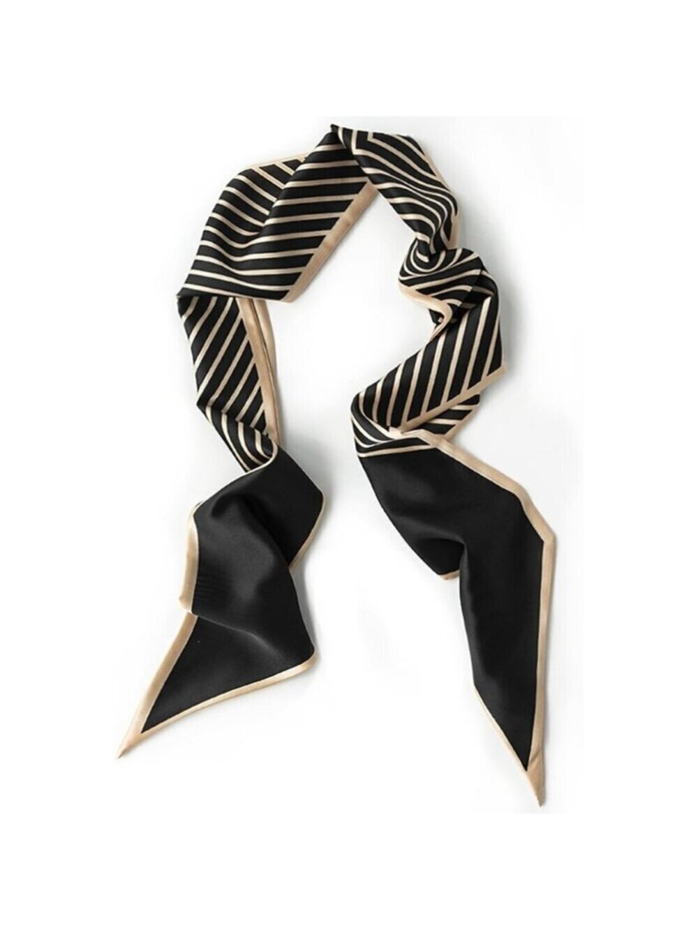 Women's Black Gold Twill Fashion Oblique Angle Silk Neck Scarf Printed Scarves